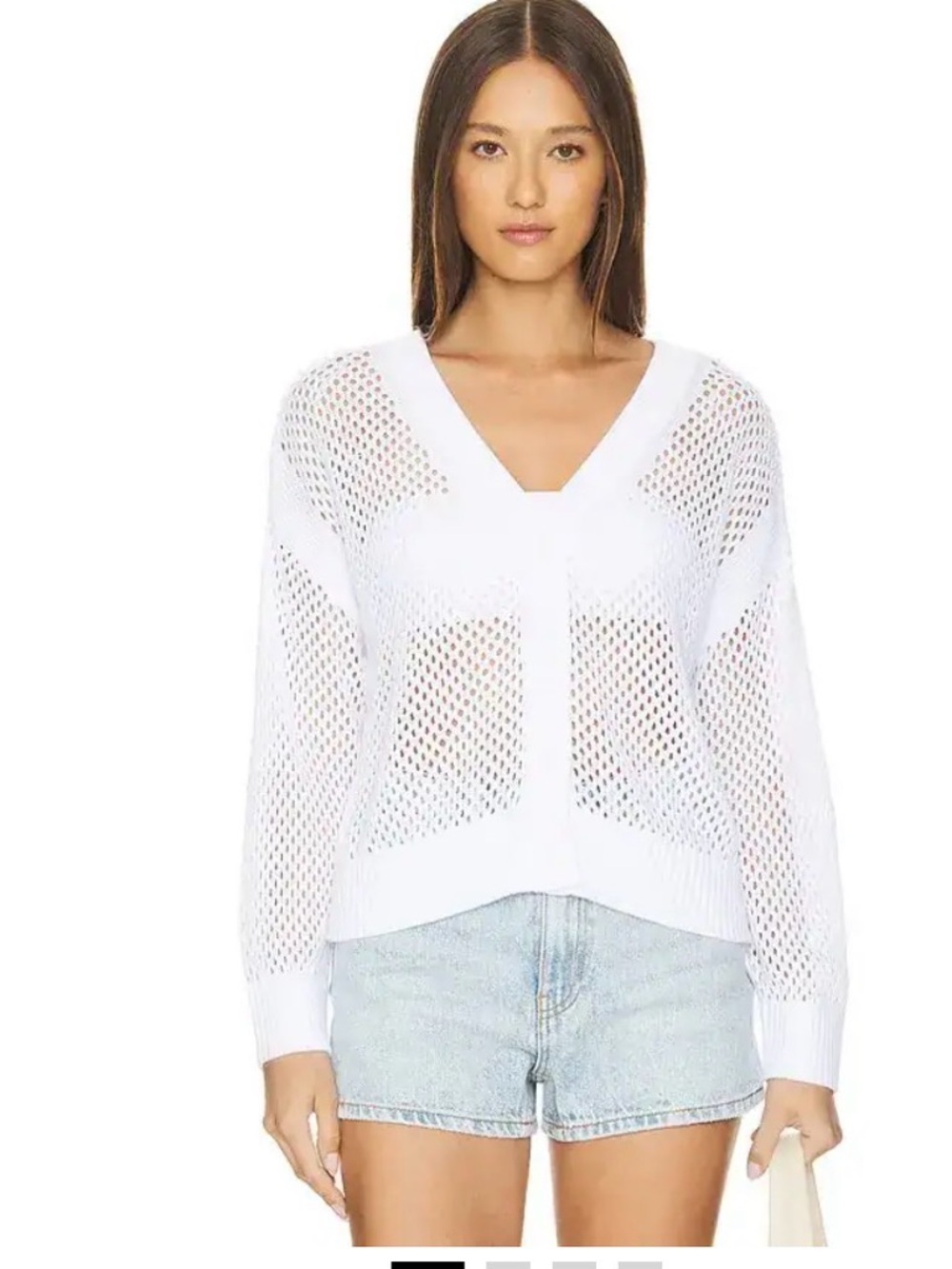 REVOLVE White Open-Knit V-Neck Sweater Cardigan